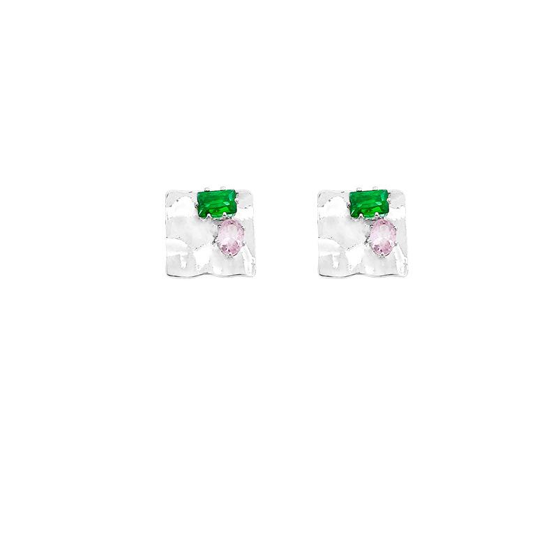 New color diamond pleated square stud earrings women's versatile niche high-end earrings simple temperament ear jewelry