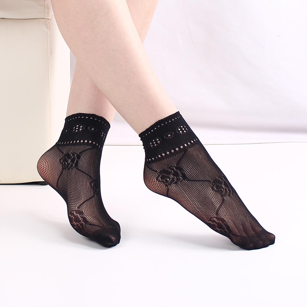 „Corapi ultra-subțiri din plasă jacquard pentru femei, cu dungi și modele florale”