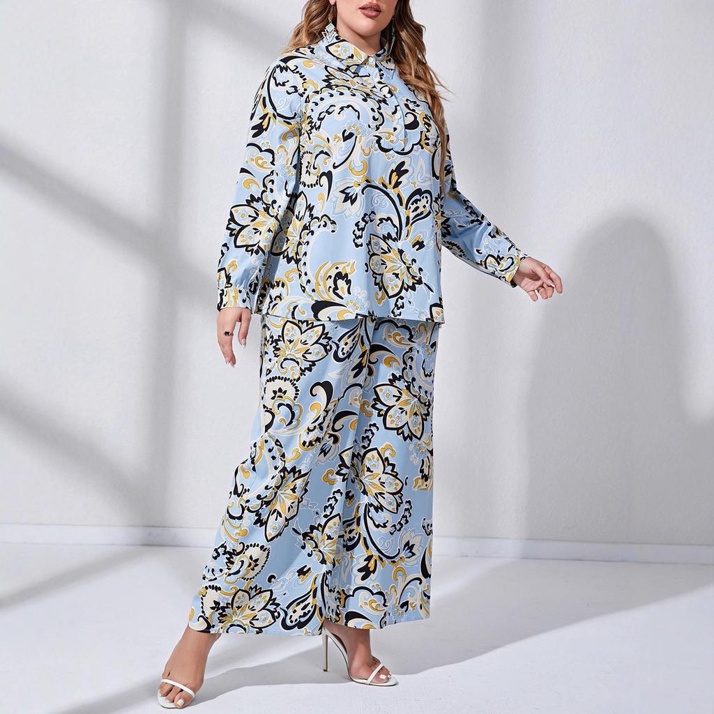 Large Size Women's Fashion Casual Printed Shirt & Two-Piece Set - Spring/Autumn Collection