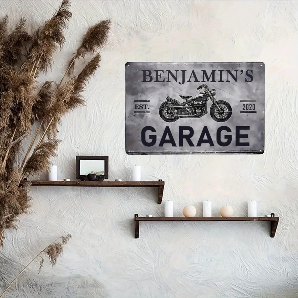 Custom Vintage Motorcycle Garage Metal Sign Personalized Name Wall Art Decor