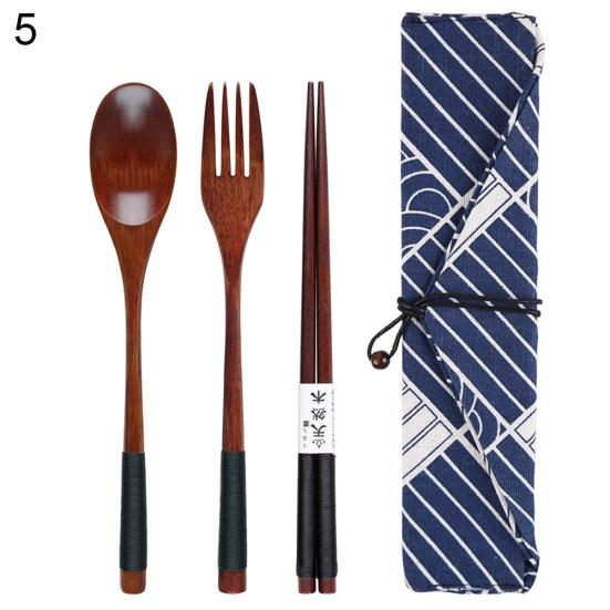 3/4Pcs Reusable Portable Travel Wooden Spoon Chopsticks Fork Tableware Cutlery