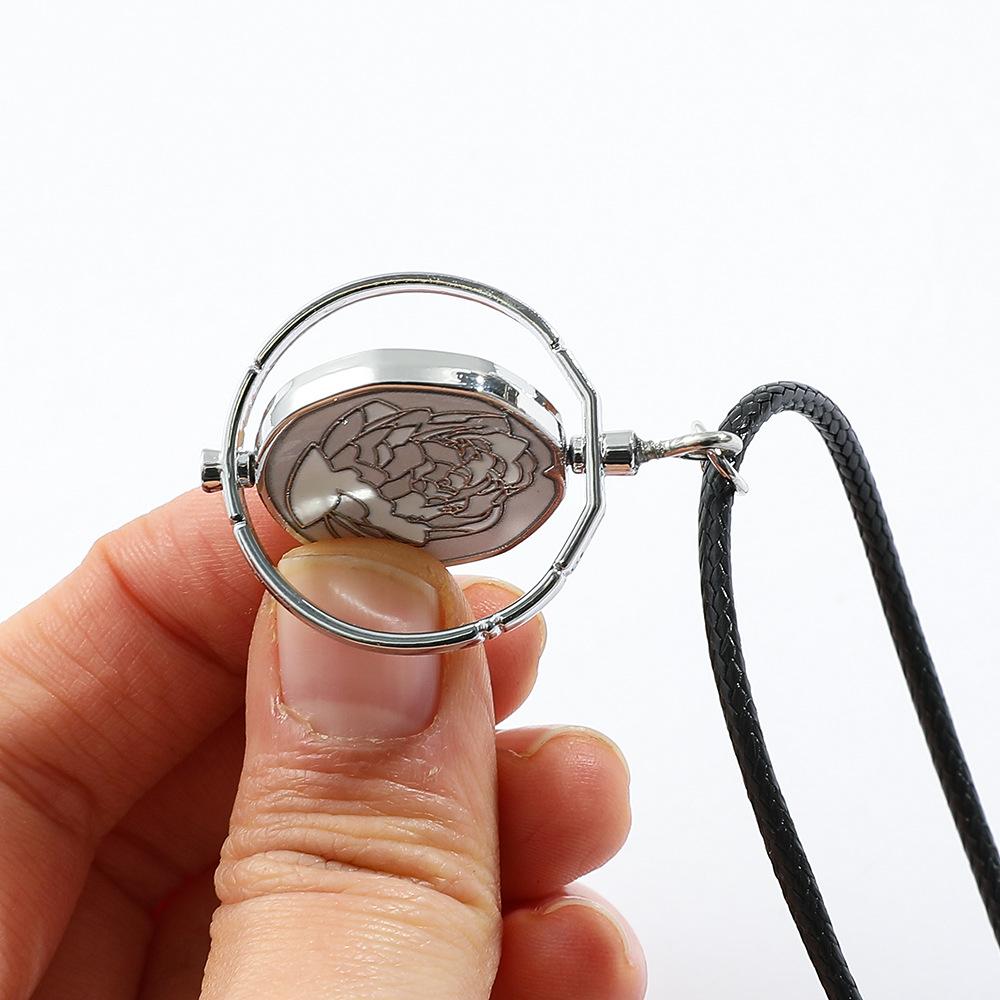 Anime Rotatable Blue Rose Pendant Necklace Lovers Friends Wearing Chain Jewerly Accessory