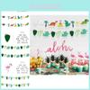Vibrant Hawaiian Theme Party Decorations Featuring Colorful Flamingo And Dinosaur Banners