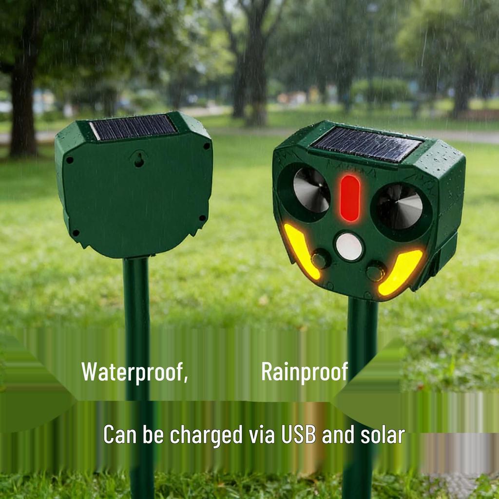 Solárny ultrazvukový odpudzovač zvierat do exteriéru