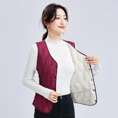 Women's Fall and Winter Sleeveless Slim Warm Vest Solid Color V-neck Single-breasted Multi-button Coat