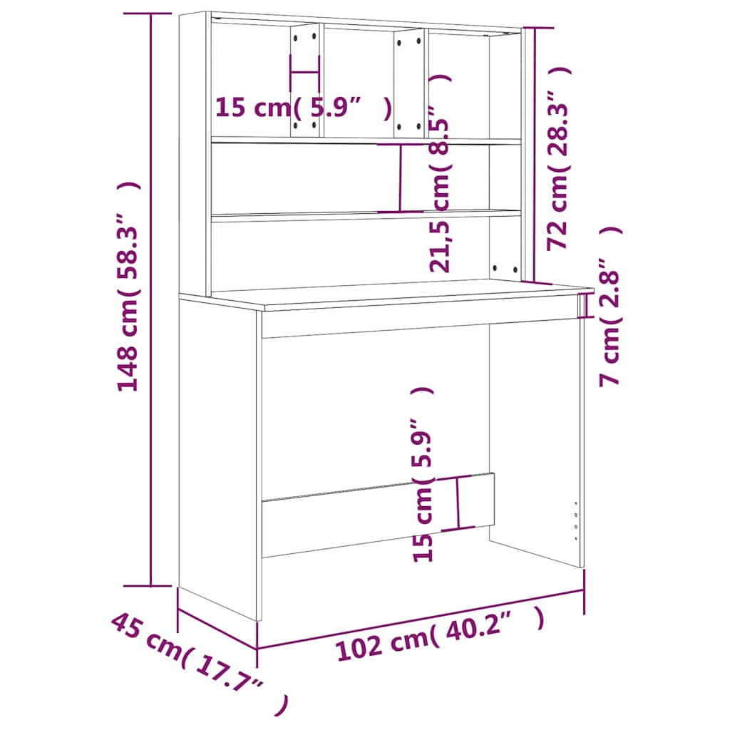 Vidaxl Biurko Z Półkami, Czarne 102X45X148 Cm, Materiał Drewnopochodny