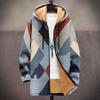 New jacket: multi-colored pattern elements, zipper hooded cardigan, thickened winter fleece padded clothes, yellow lining, trendy cotton clothes