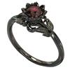 Gothic Lotus Flower Ring Black Gold Tone Red Zircon Solitaire Rings Vintage Floral Statement Jewelry for Women Halloween Gifts