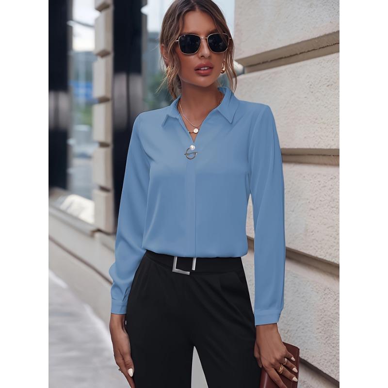Pendler damebluser Allsidige enkle ensfargede skjorter Langermede Middels lang overdimensjonert skjorte