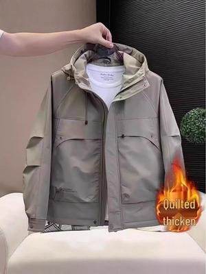 Men's Windproof Hooded Jacket: Thick, Warm, Trendy, and Versatile for Autumn and Winter.