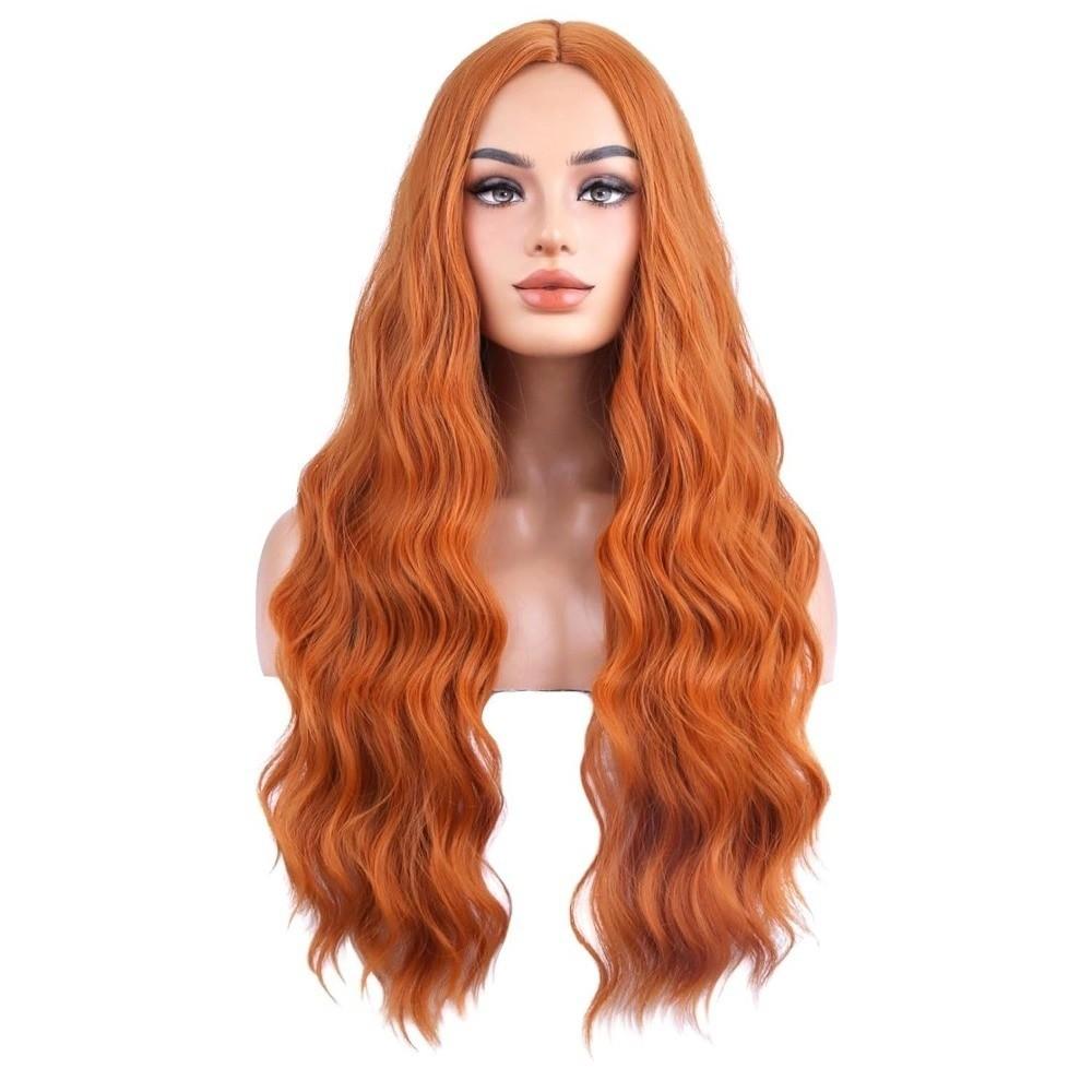 Elegant Long Wavy Curly Wig Middle Part Cosplay Lolita Wigs White Orange Synthetic Wigs Halloween