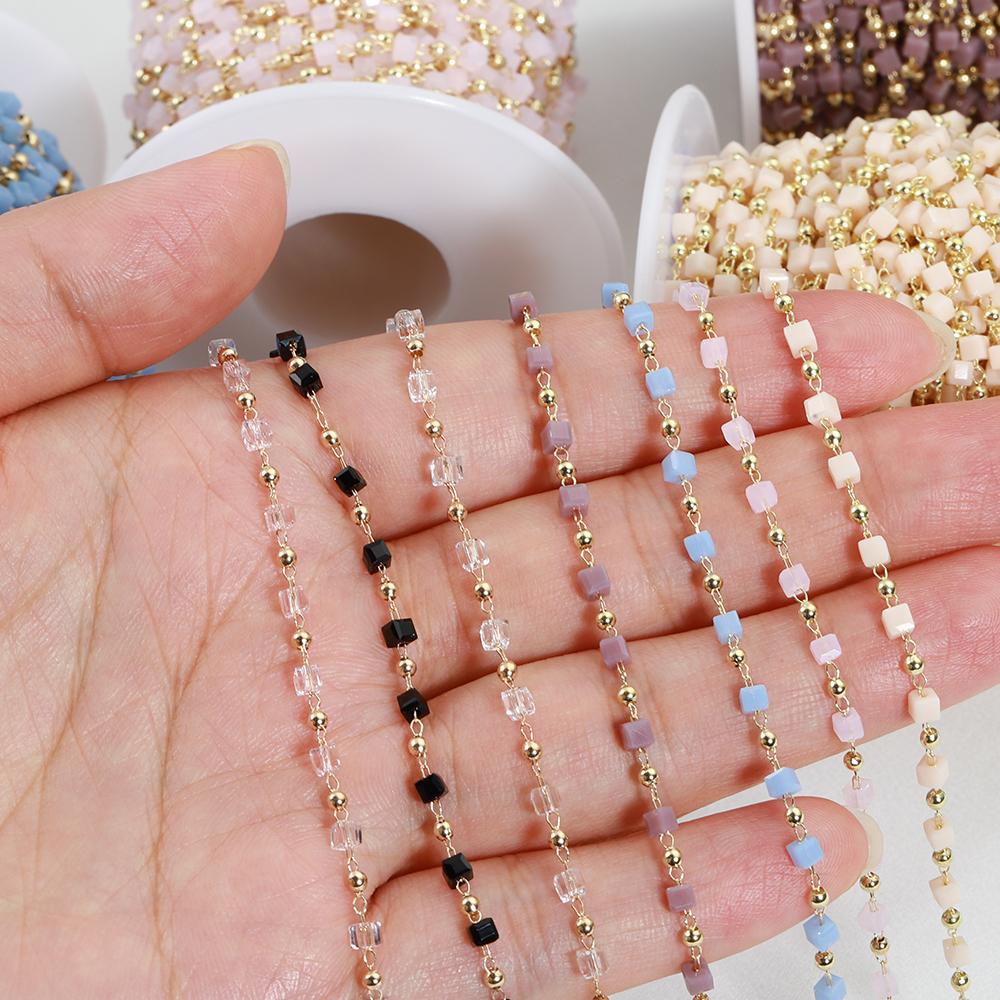 1Meter Bohemian Cube Beads Chain for KC Gold Choker Necklace Bracelets Women Charm Handmade Party Jewelry Making DIY Accessories