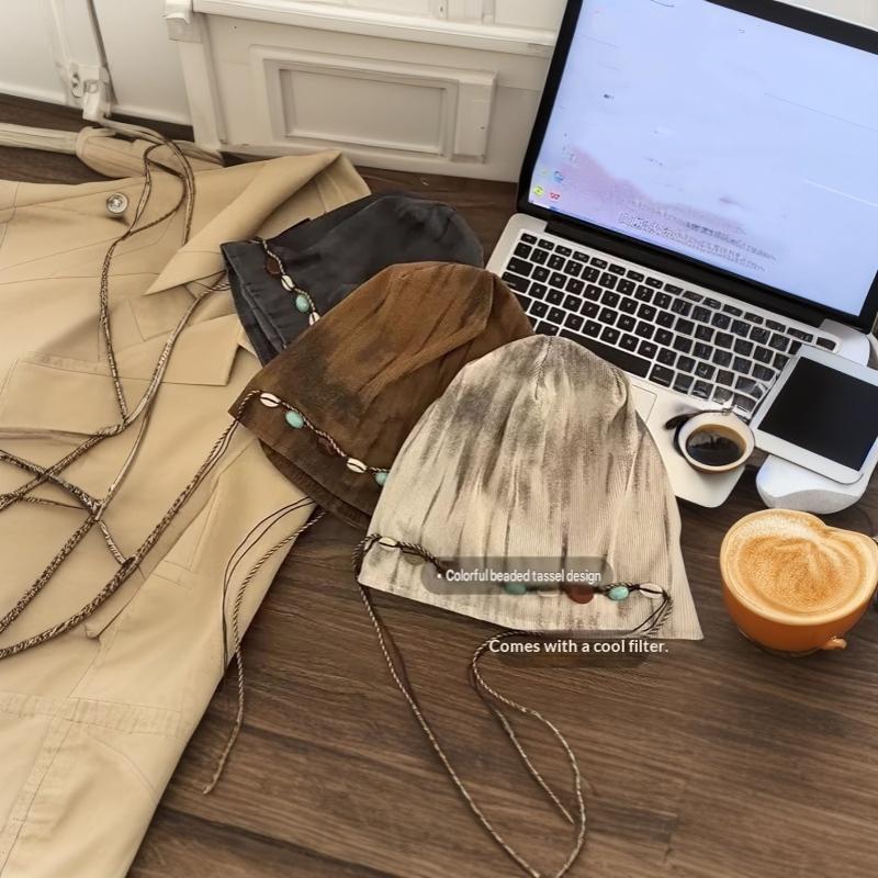 1Pcs Versatile Beading Baggy Cap Bohemian Style Ethnic Style Beanies Cap Polyester Keep Warm Pullover Hat For Autumn And Winter