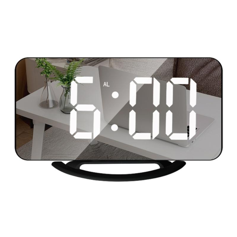 Digital Alarm Clock Large Display LED Mirror Electronic Clocks with Snooze Dual USB Ports 3 Adjustable Brightness Home