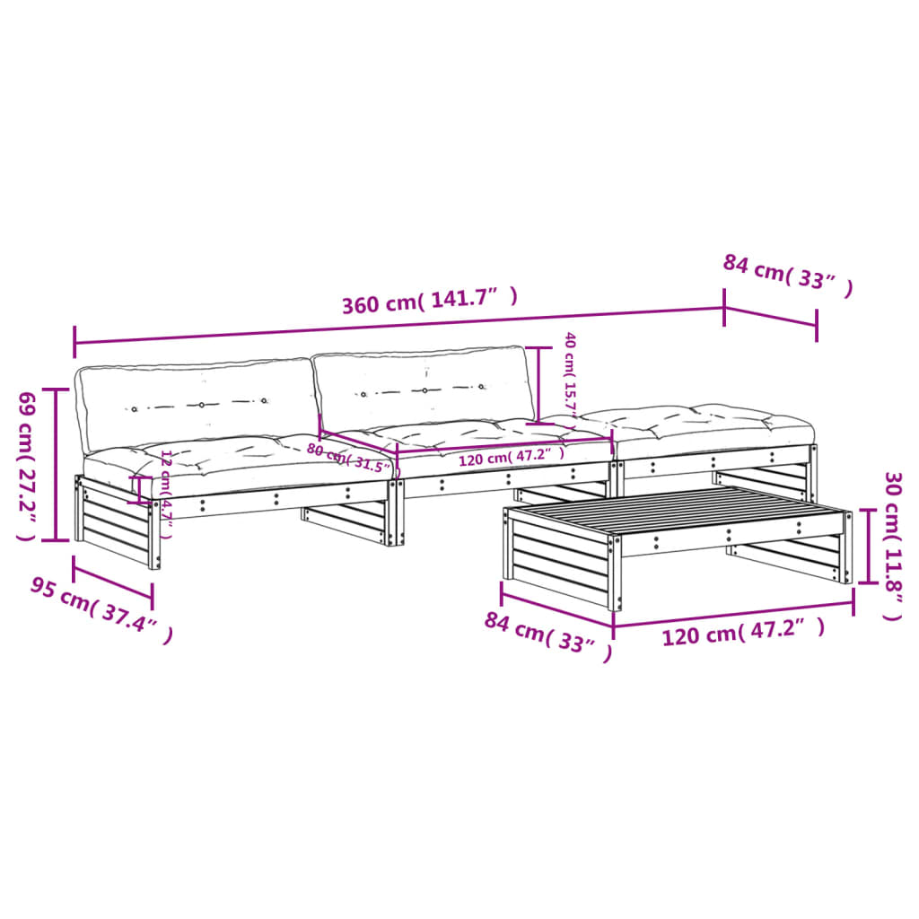 4 Piece Garden Lounge Set with Cushions Pressure Treated Pine Wood
