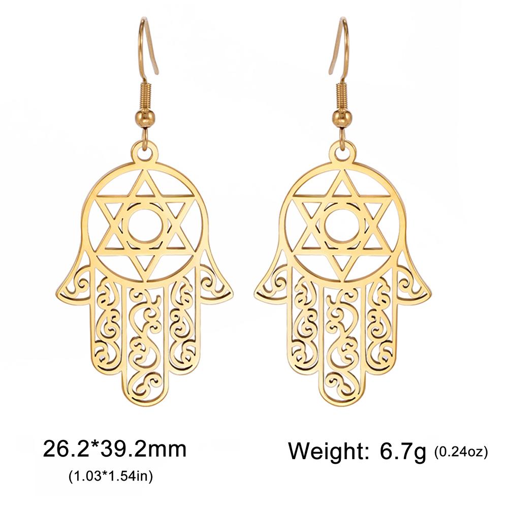 Dawapara Hamsa Hand Dangle Earrings Filigree Evil Eye Fatima Hand Evil Eye Pendant Stainless Steel Je Jewelry