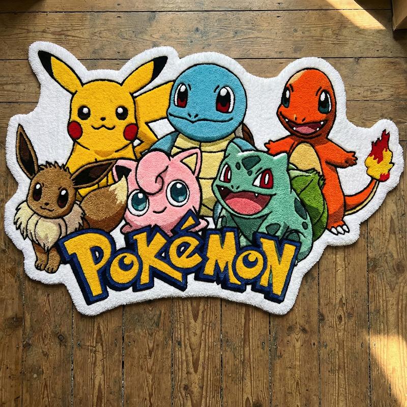 

Anime Pokemon Group Shaped Rug - Soft Fluffy Kids Play Carpet for Bedroom Living Room Decor Cute Cartoon Character Floor Mat 60x60cm (Diameter)
