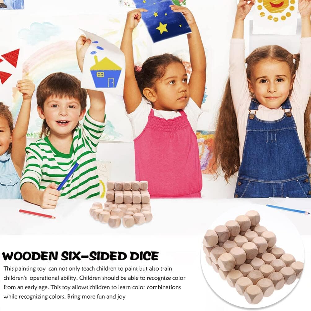 Sewroro 20pcs Wood Dice Unfinished Cube Small Square Blocks Round Cornered Blank Dice for DIY Craft Projects (Size 6)