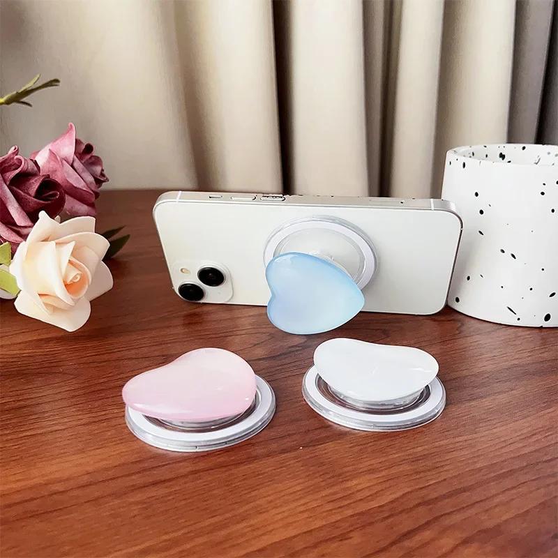 Solid Color Glass Love Cell Phone Airbag Holder Magnetic Removable Desktop Support Portable Retractable Cell Phone Holder