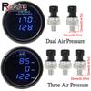 Universal Dual Display / Three Air Pressure Guage Air Suspension Gauge 220PSI Blue LED Light 52mm Gauge + Sensors