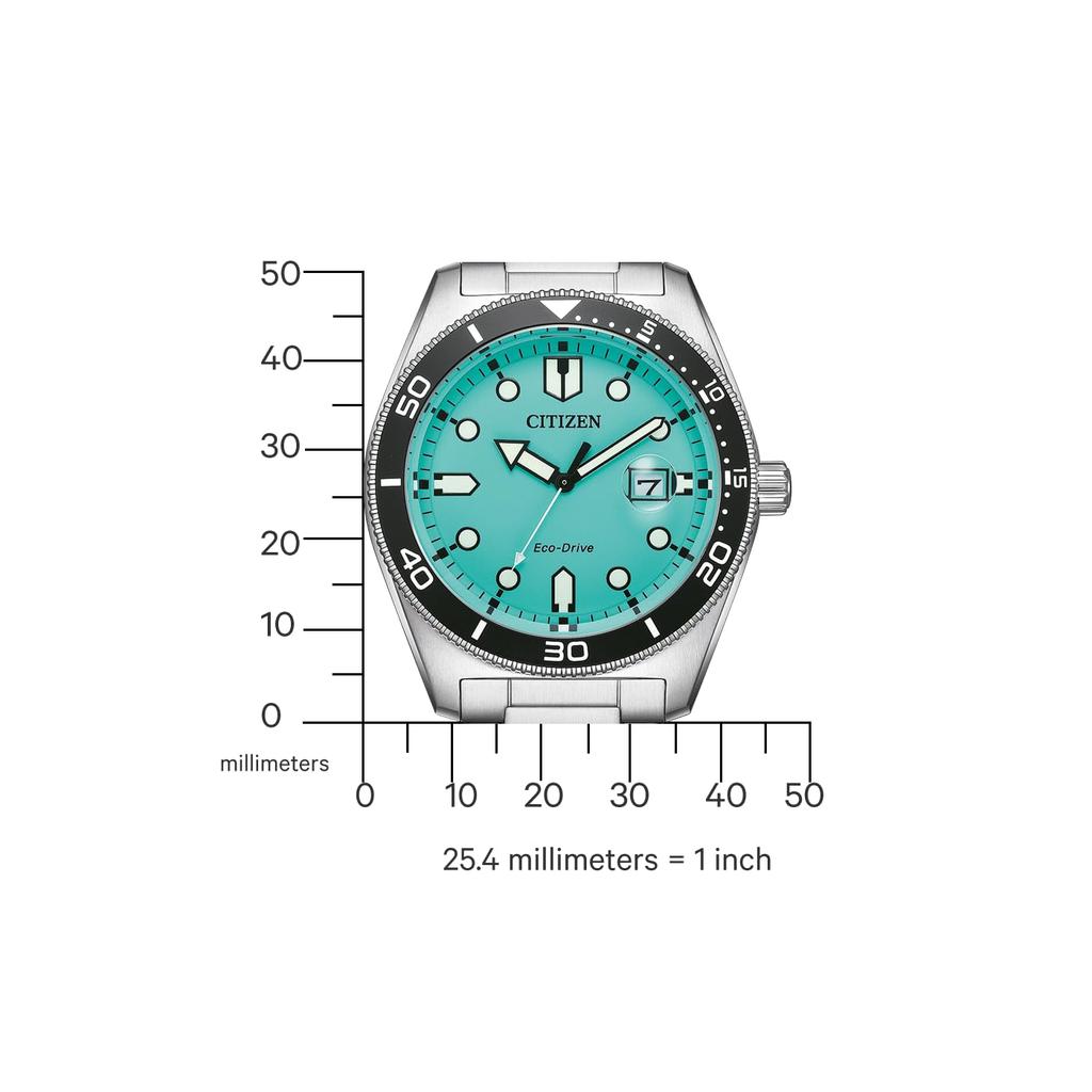 Citizen Men's Eco-Drive Analog Watch AW1760-81W Stainless Steel Bracelet Turquoise Blue Silver Standard Size