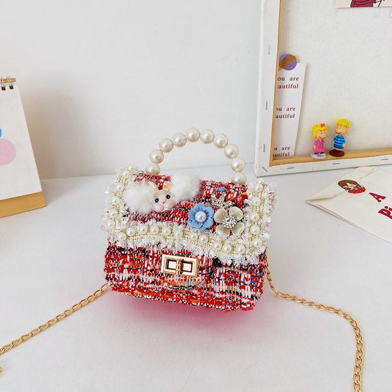 Handbag Shoulder Pearl Bag With Lightweight Pu Material Chain Bag For Kids