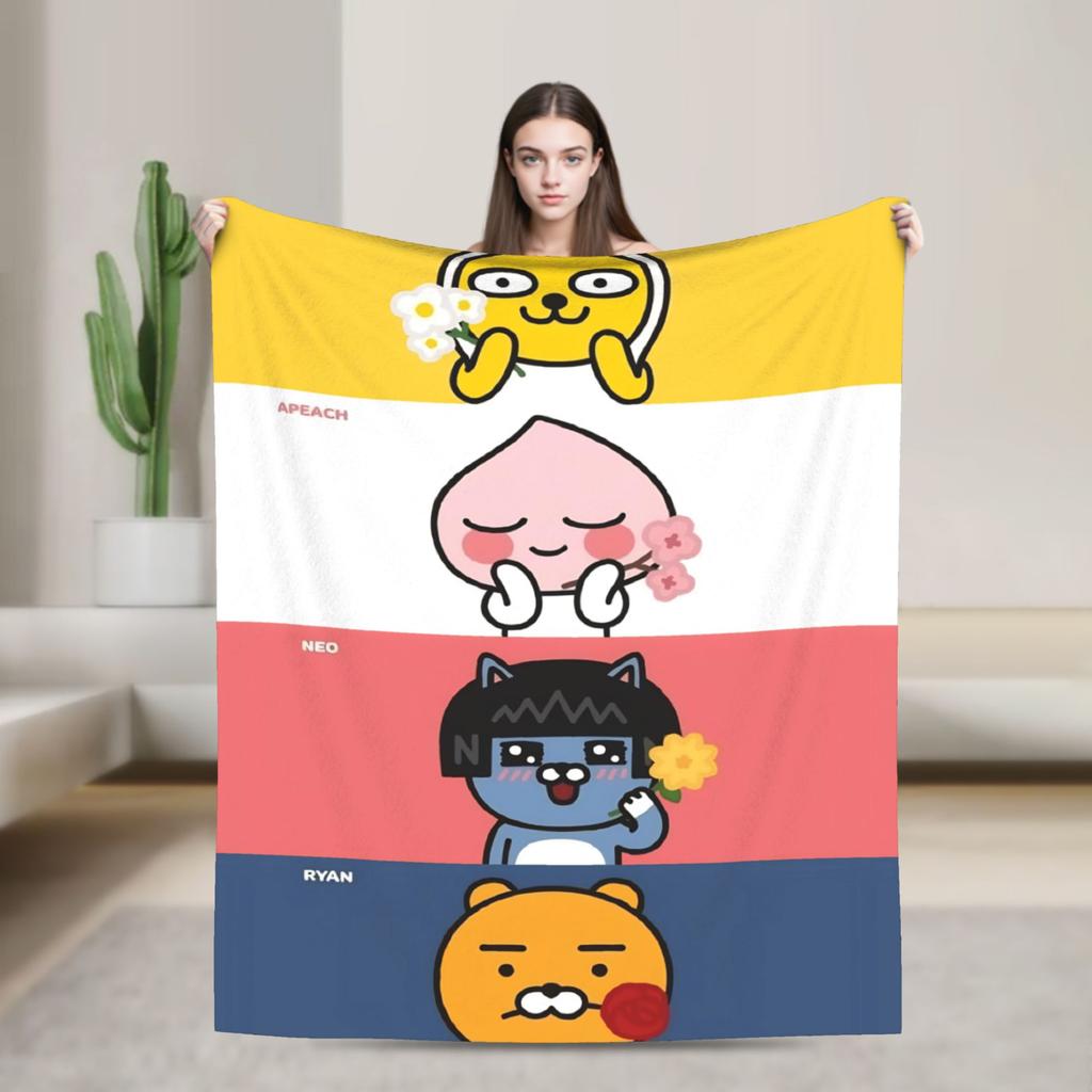 K-Kakaos F-Friends Choonsik Peach Blankets Flannel Portable Lightweight Thin Throw Blanket for Bedding Office Plush Thin Quilt