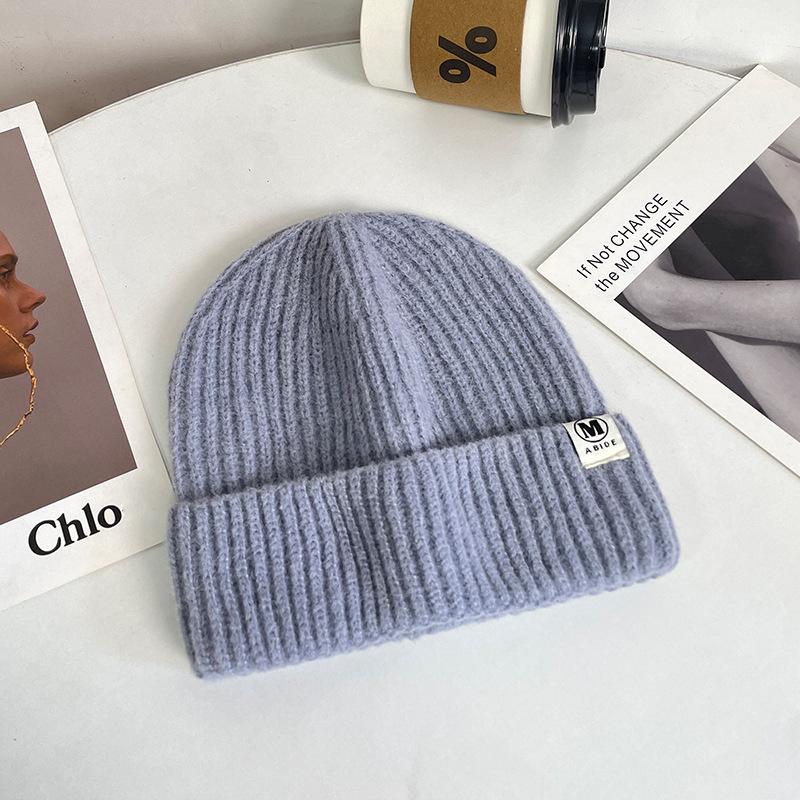 M Standard Knitted Hat Women's Winter Thickened Warm Cold Hat Showing Face Small Couple Versatile Outdoor Cold Wool Hat