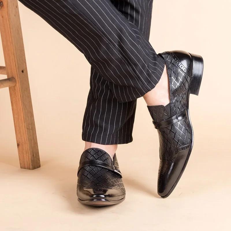 Męskie Skórzane Buty Biznesowe Klasyczne Męskie Biurowe Buty Wizytowe Szpiczaste Mokasyny 2025 But Towarzyski Męskie Oddychające Zapatos De Hombre