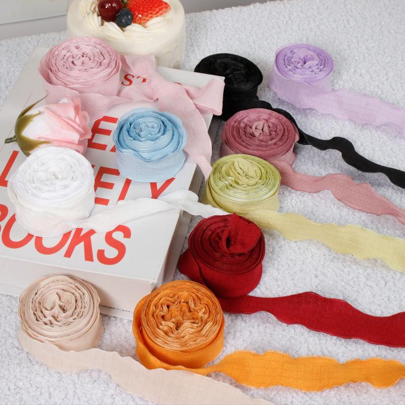 New 10 Yards Fishtail Yarn Ribbons 2.5cm Wave Edge Pleated Chiffon Ribbon Gift Wrapping Bouquets Gifts Packaging Material