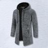 Men Coat Hooded Drawstring Long Sleeve Solid Color Mid-length Jacket with Pockets Zipper Closure Thin Knitting Outwear