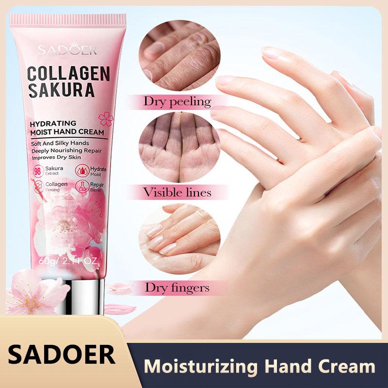 SADOER Sakura Collagen Hand Cream - Moisturizing & Nourishing, Brightening Care, Anti-Wrinkle Anti-Crack Cream for Hands