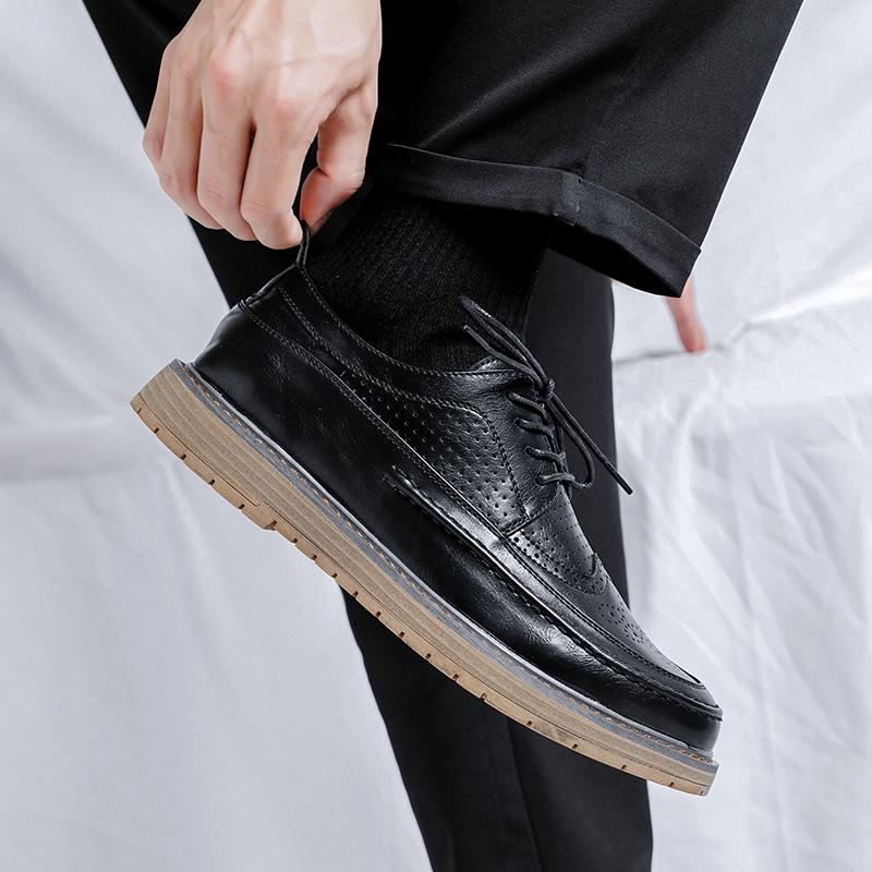 New Leather Platform Oxfords Lace Up Thick Tottom Male Derby Shoes Casual Buckle Loafers Mens Square Toe Formal Dress Shoes Men