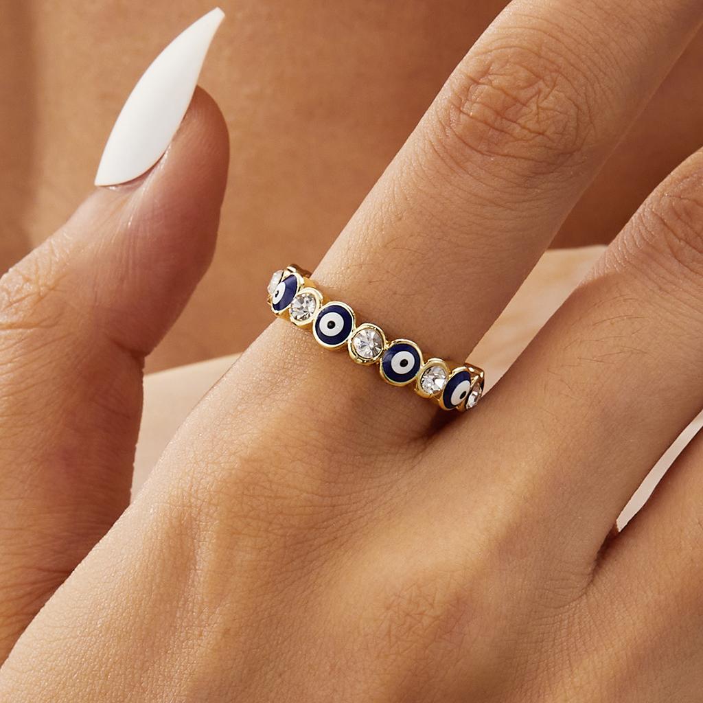 Glücklicher Türkischer Blauer Böser Blick Zirkon Offene Ringe Für Frauen Männer Paare Emaille Liebesherz Dämonenaugen Fingerringe Party Schmuck