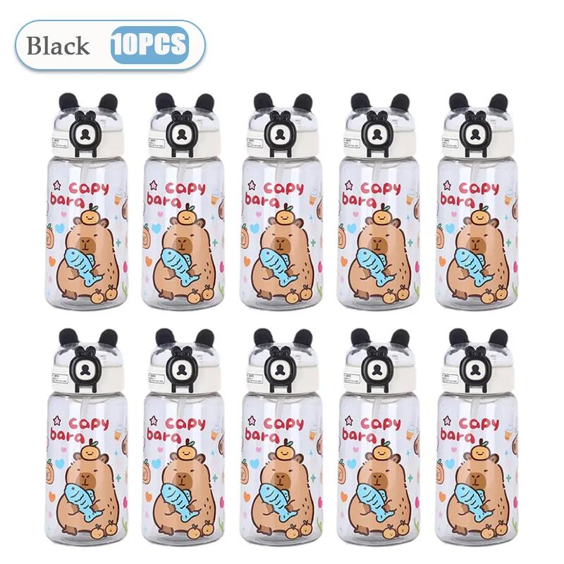1-10PCS Capybara Cartoon 550ml Portable Large-capacity Water Bottle Sports Straw Cups Student Plastic Water Cups Water Bottle