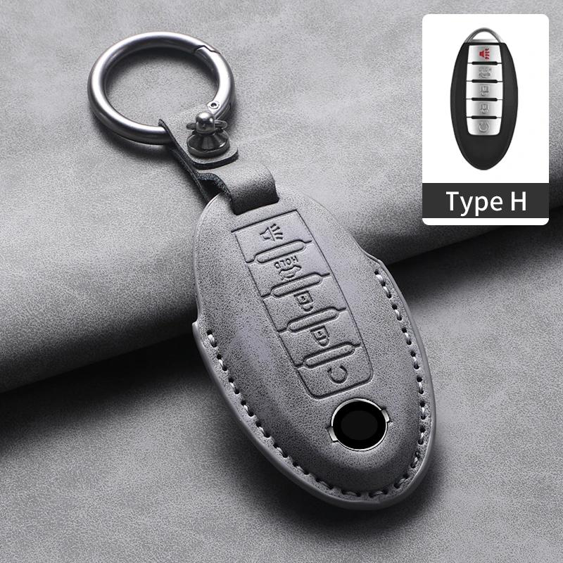 

Шкіряний чохол для ключа з 5 кнопками для Nissan X Trail T32 2020 Rogue Patrol Murano Htrail Maxima Altima Sentra Qashqai