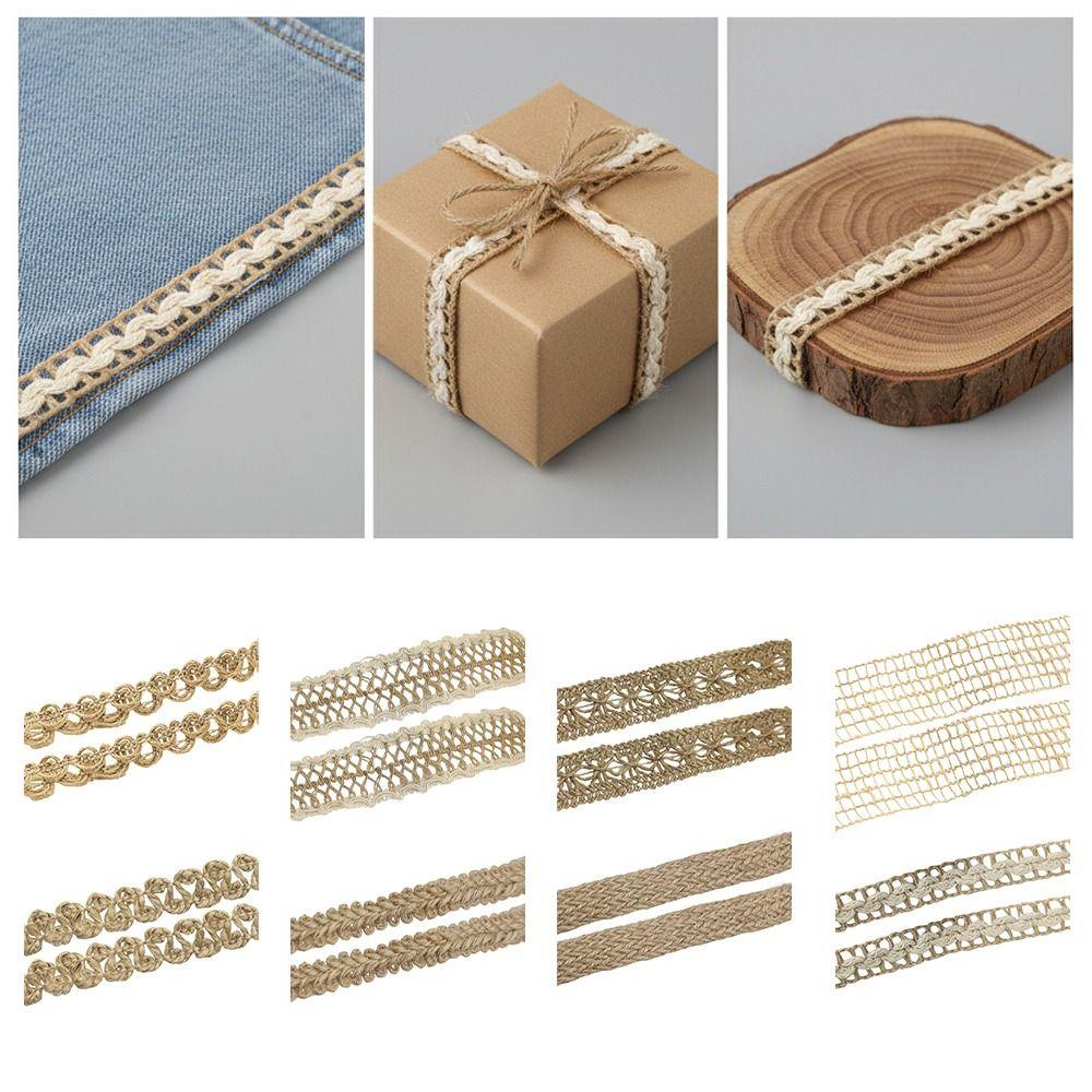 Vintage 10 Meter Burlap Ribbons Handicraft Weavin Lace Design Linen Burlap Ribbon Twine Jute Burlap Ribbons Gift Warrping