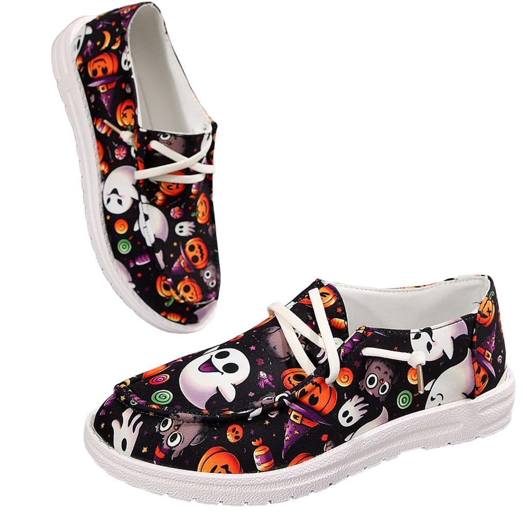 Women's Casual Flat Shoes with Pumpkin Print for Halloween