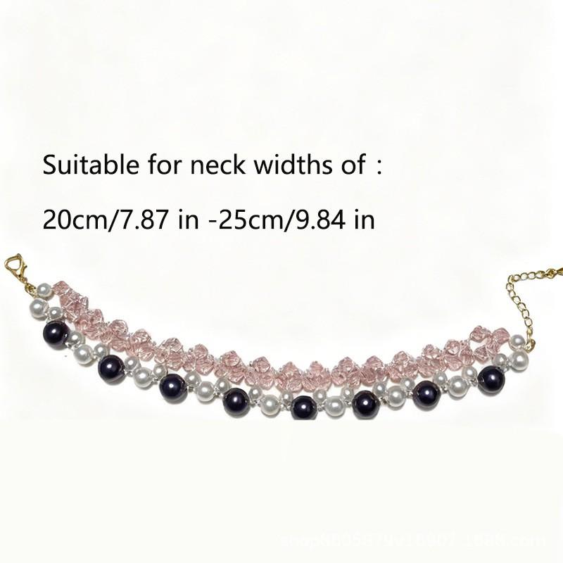 Sweet Cat Dog Necklace With Imitation Pearl Beads Adjustable Pet Collar Charm Girls Princess Style