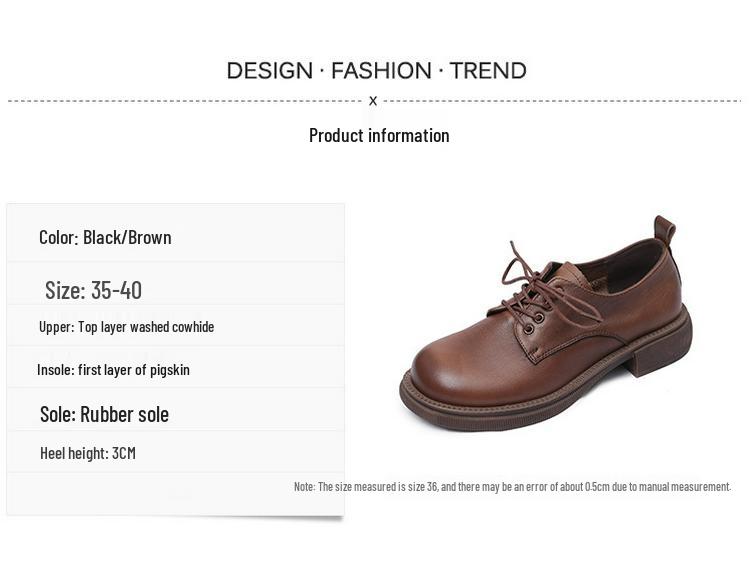 2023 Autumn Women's Genuine Leather Round Toe Lace-Up Flats with Soft Sole and Low Heel