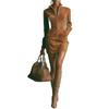 2025 Fall/Winter European & American Women's Suede French Zipper Long Sleeve Short Dress