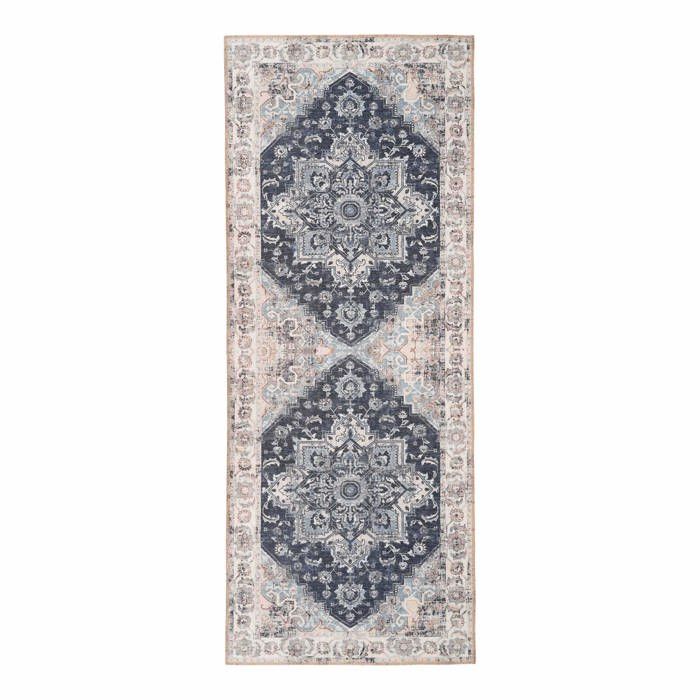 Tapis d'entrée vintage 80x200 cm en polyester bleu et beige - FAGUO