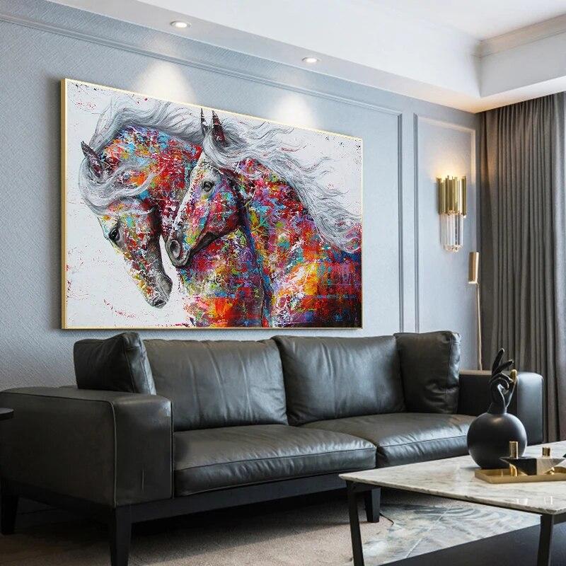 ZYGALLOP Animal Abstract Wall Art Running Horse Canvas Painting Modern Prints Posters Pictures Living Room Decoration Home Decor No Frame