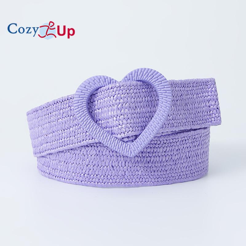 Elastic Stretch PP Grass Woven Sweet Decorative Dress Ladies Love Buckle Belt