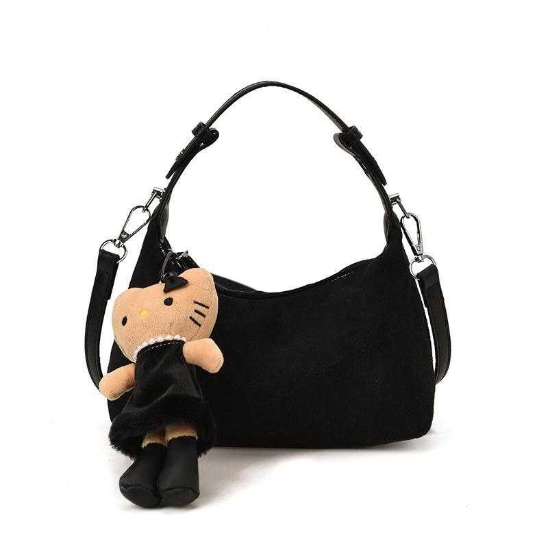 

Korean Style Suede Dumpling Bag: Autumn/Winter Underarm, Shoulder, Handbag, Crossbody Commuter Bag Without Pendant чёрный