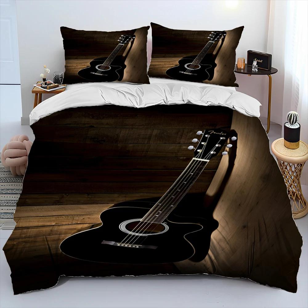 3D Klasyczna Gitara Elektryczna Gitara Pościel Zestaw, Poszewka na kołdrę Zestaw Poszewka na poduszkę, King Queen Size Pościel Zestaw