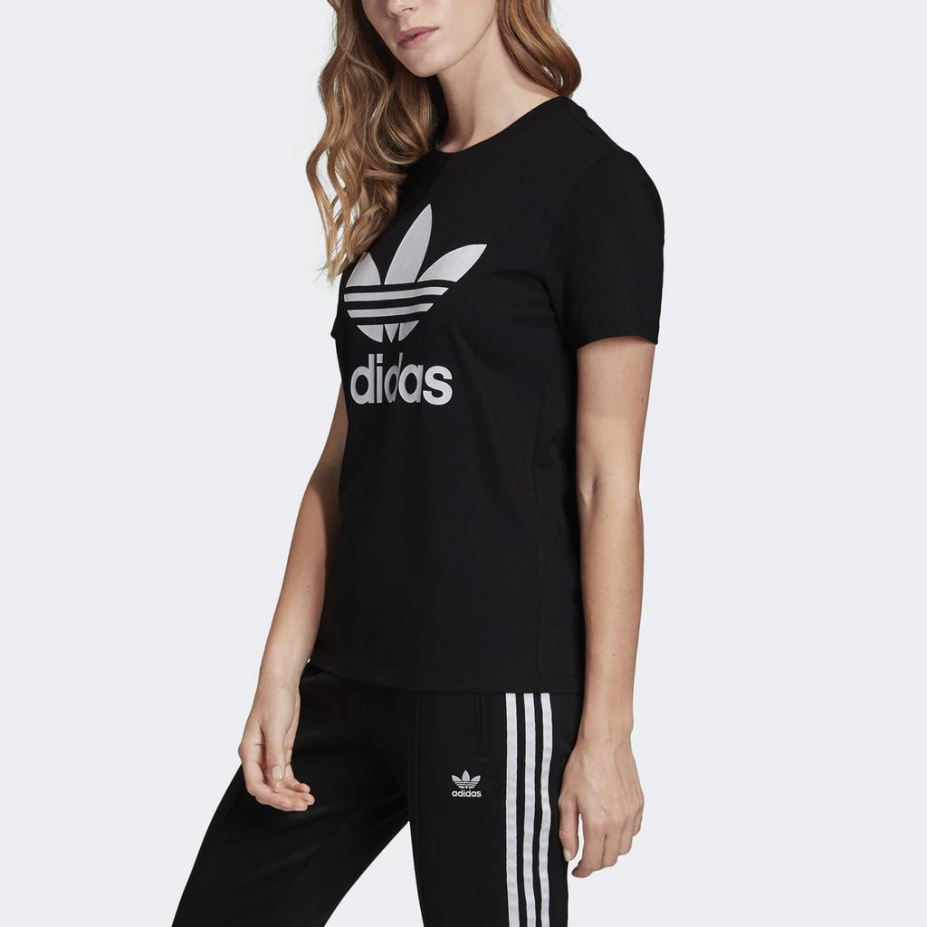 Adidas Originals Trefoil Tee Color Block Logo Print Sports American Vintage Crew Neck Short Sleeve T-Shirt Women Tops Black FM3311