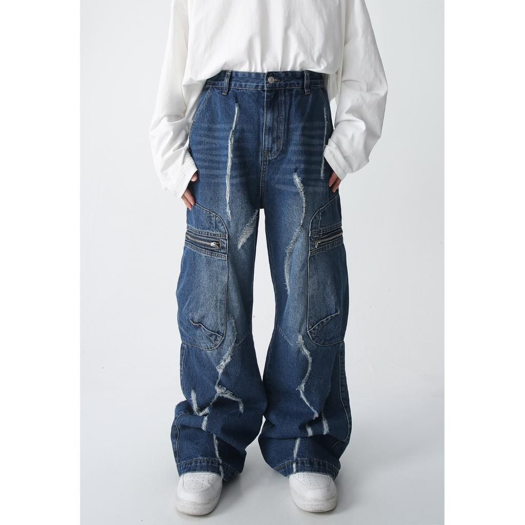 JYL Men's Flare Jeans Spring American Zip Straight High-Street Vibe Denim Pants