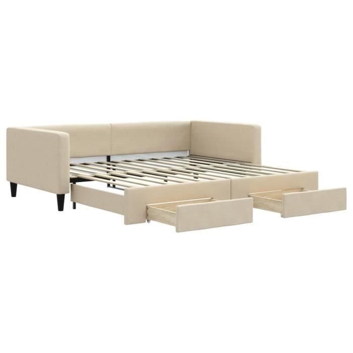 VidaXL Daybed with Trundle and Drawers Cream 100x200 Cm Fabric 3196623