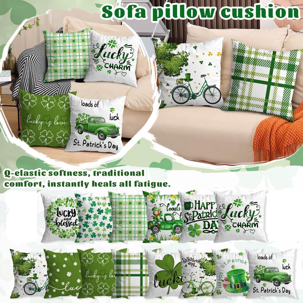 St. Patrick's Day Linen Throw Cover Irish Holiday Decorative Cushion Cover